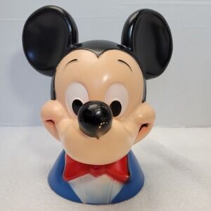 Mickey Mouse Disney Blow Mold Plastic Unbreakable Piggy Coin Bank Head Vtg 1971